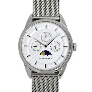 Filipo Loretti Men's Venice Triple Calender Moonphase Silver Mesh Bracelet
